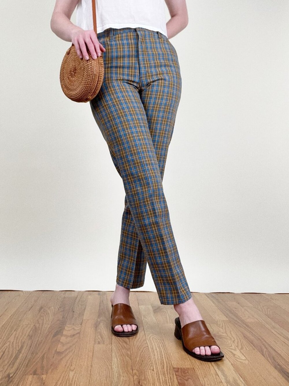 Vintage 70s Quality Casuals Plaid Trousers Tartan Straight Long Pants 1970's MCM